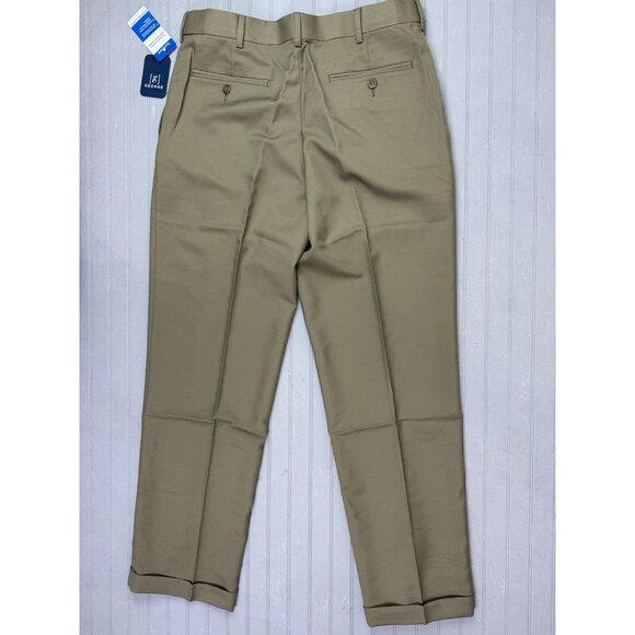 George Size 32X32 Mens Pants Sand Color Classic Fit Pleated Front Cuff Hem - Picture 6 of 6